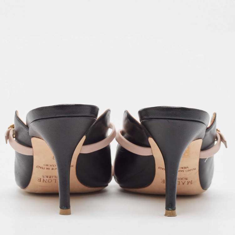 Pre Owned Malone Souliers Black/Pink Leather Maureen Mules Size 38