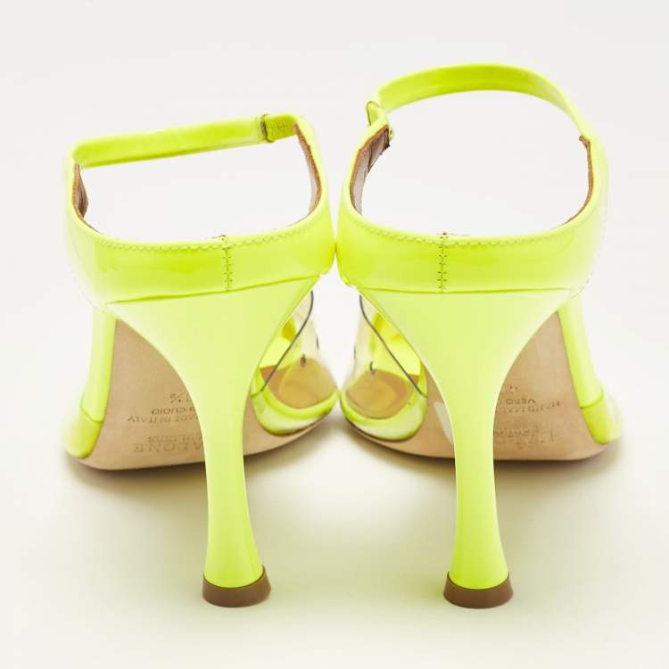 Pre Owned Malone Souliers Neon Yellow Iona Heel Mules Size 40.5