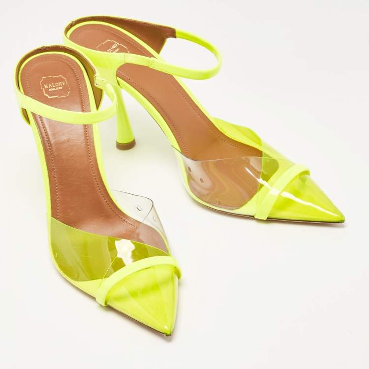 Pre Owned Malone Souliers Neon Yellow Iona Heel Mules Size 40.5