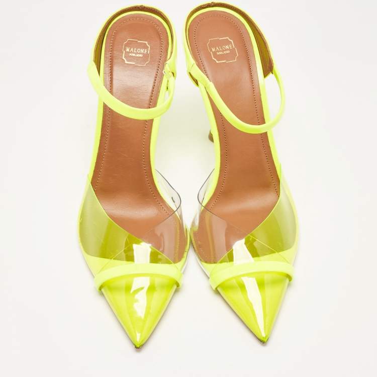 Pre Owned Malone Souliers Neon Yellow Iona Heel Mules Size 40.5