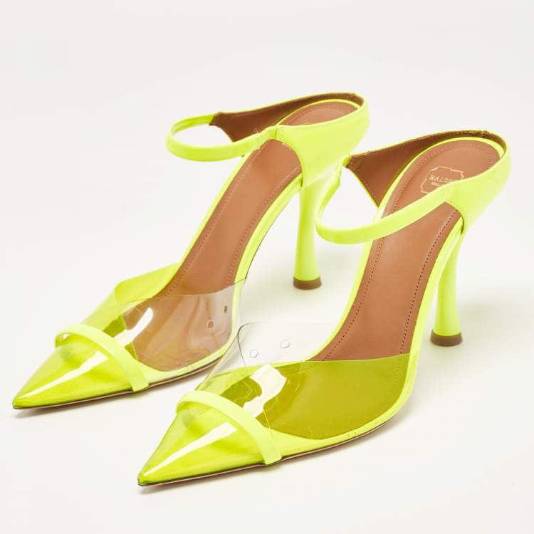 Pre Owned Malone Souliers Neon Yellow Iona Heel Mules Size 40.5