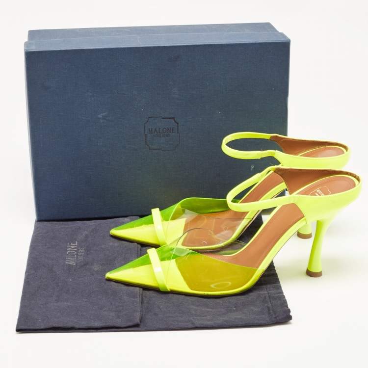 Pre Owned Malone Souliers Neon Yellow Iona Heel Mules Size 40.5