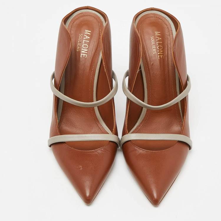 Pre Owned Malone Souliers Brown/Grey Leather Maureen Mules Size 39