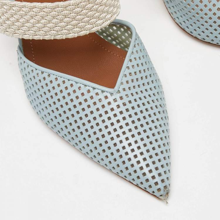 Pre Owned Malone Souliers Blue Perforated Leather Maisie Mules Size 37