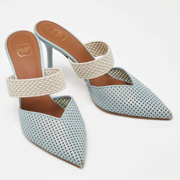 Pre Owned Malone Souliers Blue Perforated Leather Maisie Mules Size 37