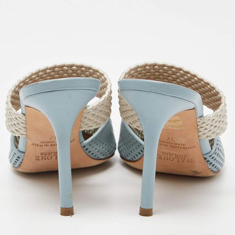 Pre Owned Malone Souliers Blue Perforated Leather Maisie Mules Size 37