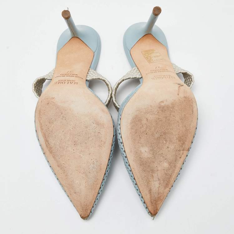 Pre Owned Malone Souliers Blue Perforated Leather Maisie Mules Size 37