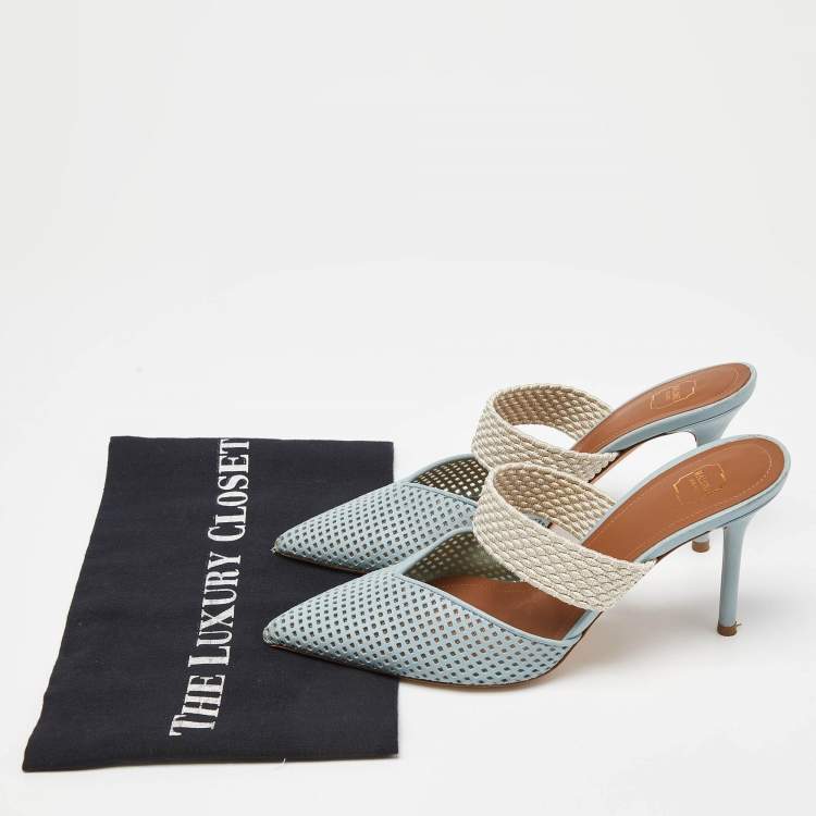 Pre Owned Malone Souliers Blue Perforated Leather Maisie Mules Size 37