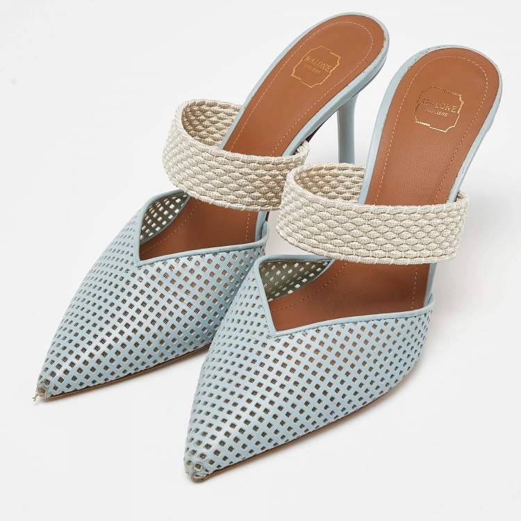 Pre Owned Malone Souliers Blue Perforated Leather Maisie Mules Size 37