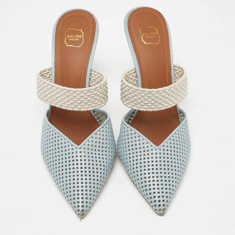 Pre Owned Malone Souliers Blue Perforated Leather Maisie Mules Size 37