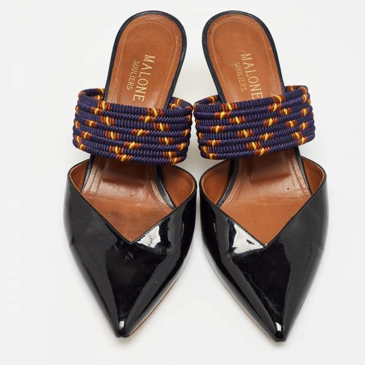 Pre Owned Malone Souliers Black Patent Maisie Sandals Size 37.5
