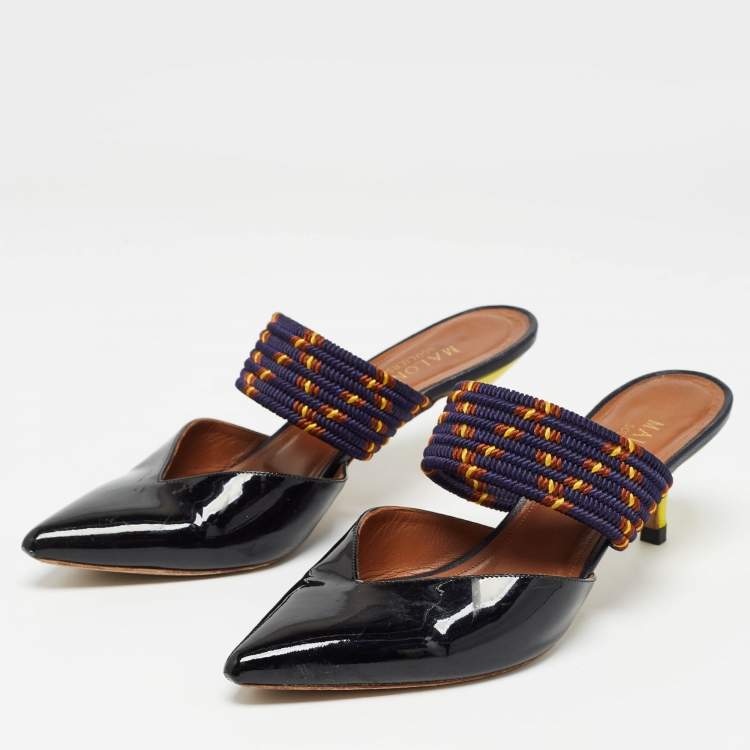 Pre Owned Malone Souliers Black Patent Maisie Sandals Size 37.5