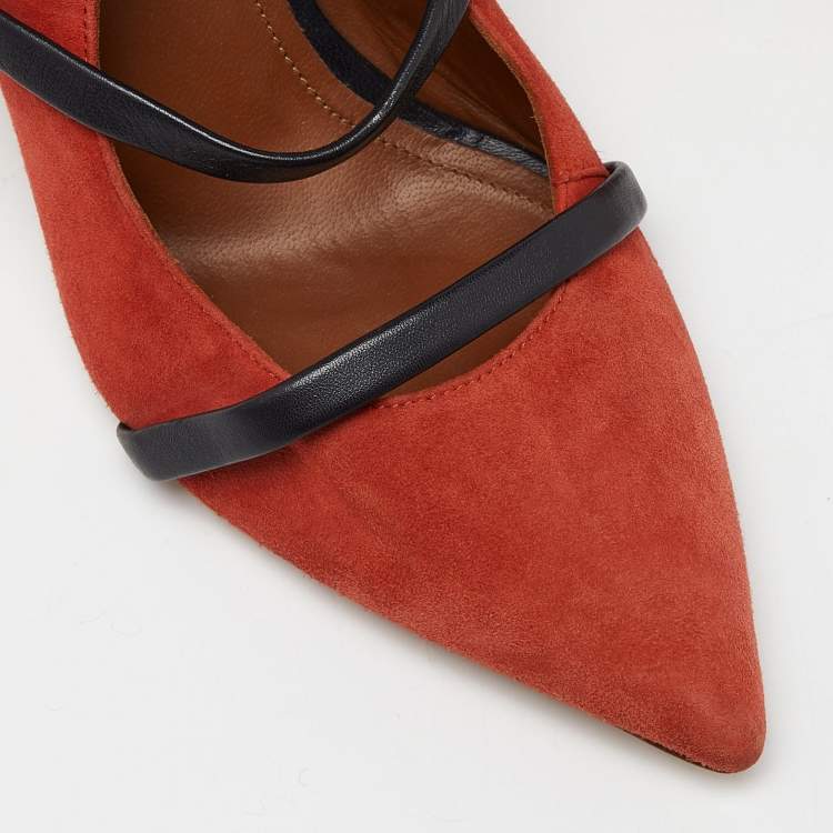 Pre Owned Malone Souliers Brick Moire Canvas and Leather Maureen Pumps Size 38