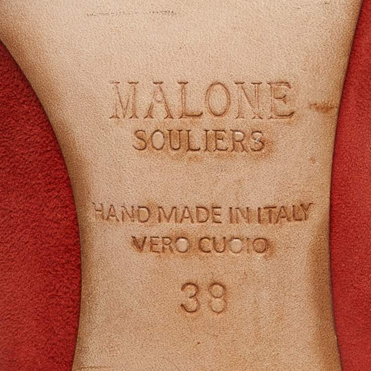 Pre Owned Malone Souliers Brick Moire Canvas and Leather Maureen Pumps Size 38