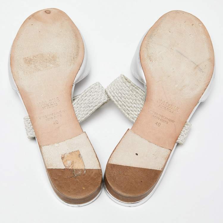 Pre Owned Malone Souliers Silver Leather Milena Flat Slides Size 40