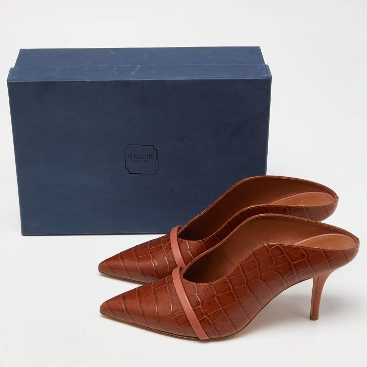 Pre Owned Malone Souliers Brown Croc Embossed Leather Maureen Pumps Size 41