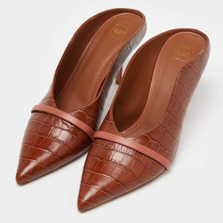 Pre Owned Malone Souliers Brown Croc Embossed Leather Maureen Pumps Size 41