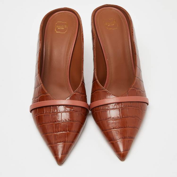 Pre Owned Malone Souliers Brown Croc Embossed Leather Maureen Pumps Size 41