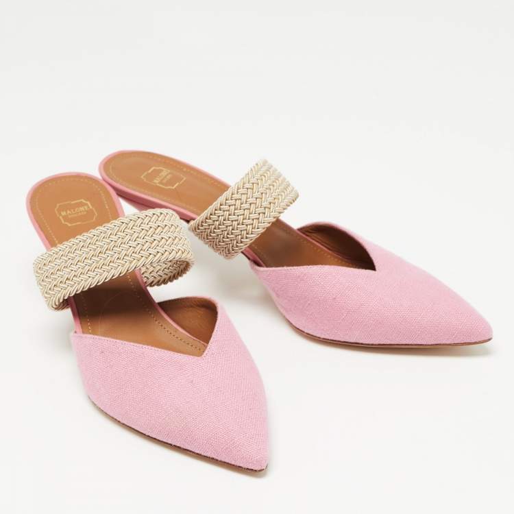 Pre Owned Malone Souliers Pink Raffia Maisie Mules Size 39