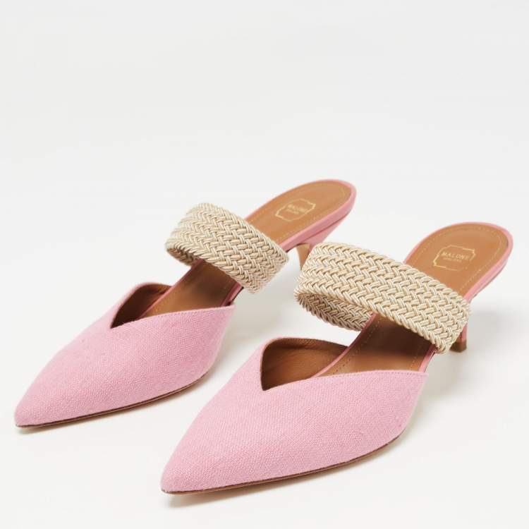 Pre Owned Malone Souliers Pink Raffia Maisie Mules Size 39