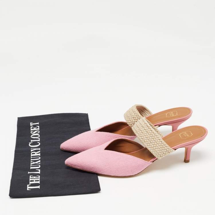 Pre Owned Malone Souliers Pink Raffia Maisie Mules Size 39