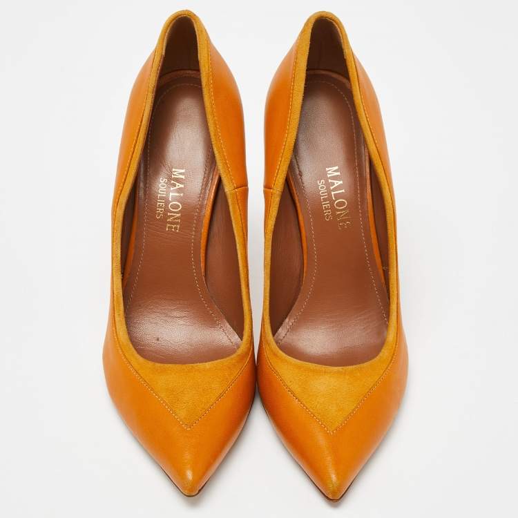 Pre Owned Malone Souliers Mustard Leather and Suede Pointed Toe Pumps Size 39