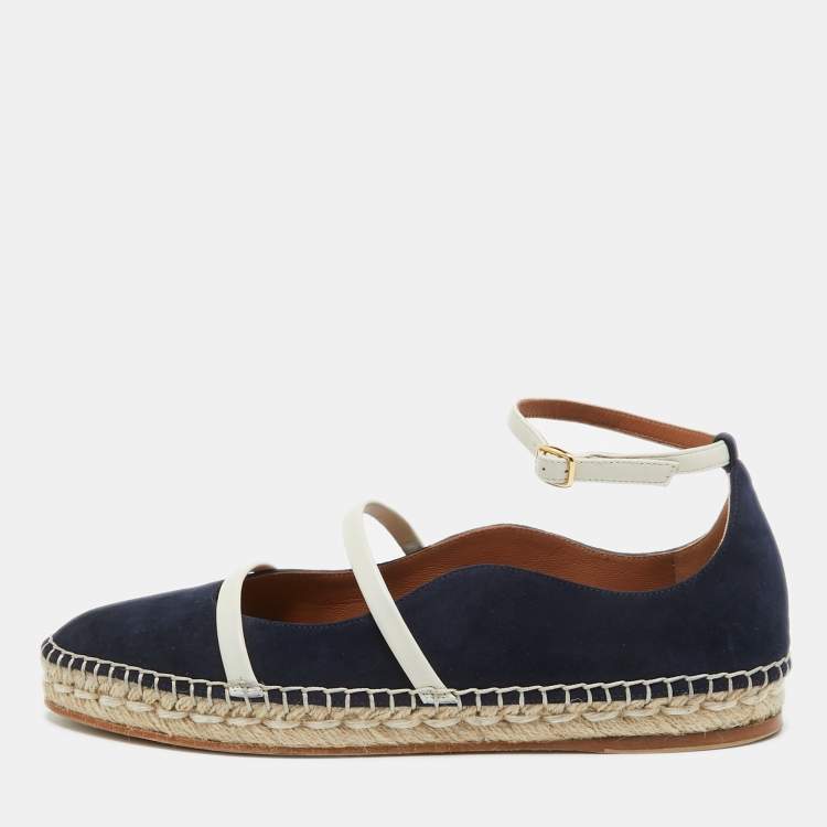 Pre Owned Malone Souliers Navy Blue Suede Selina Espadrilles Sandals Size 38