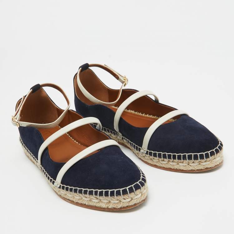 Pre Owned Malone Souliers Navy Blue Suede Selina Espadrilles Sandals Size 38