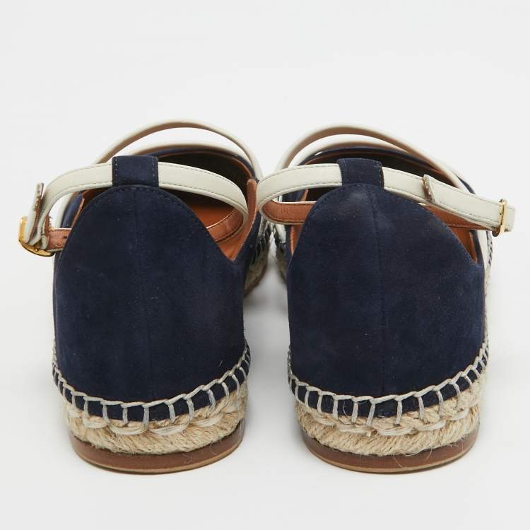 Pre Owned Malone Souliers Navy Blue Suede Selina Espadrilles Sandals Size 38