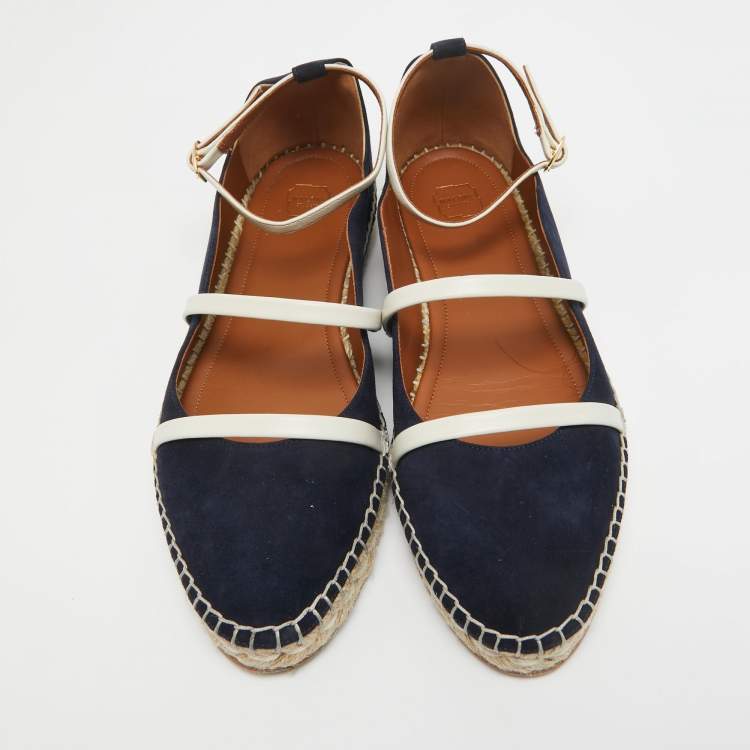 Pre Owned Malone Souliers Navy Blue Suede Selina Espadrilles Sandals Size 38