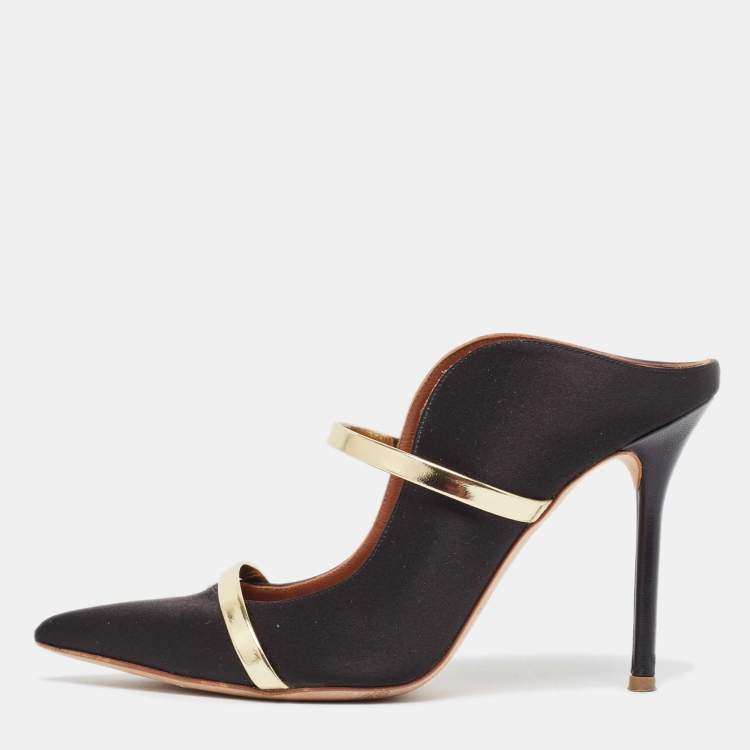 Pre Owned Malone Souliers  Black/Gold Satin Maureen  Pumps Size 37.5