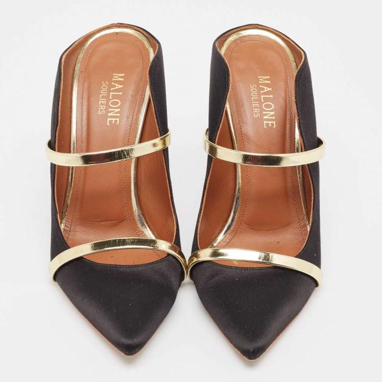 Pre Owned Malone Souliers  Black/Gold Satin Maureen  Pumps Size 37.5
