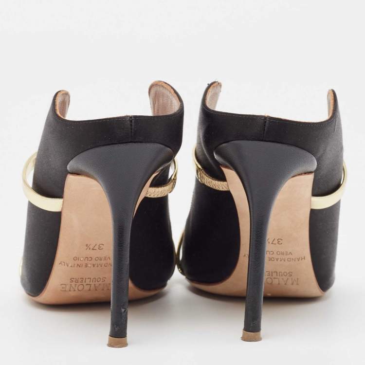 Pre Owned Malone Souliers  Black/Gold Satin Maureen  Pumps Size 37.5