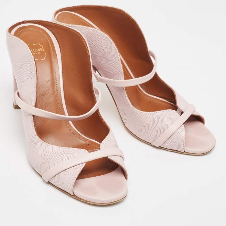Pre Owned Malone Souliers Beige Leather Norah Slide Sandals Size 38.5