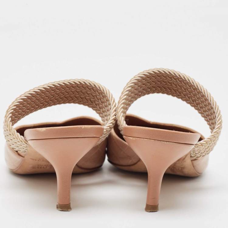 Pre Owned Malone Souliers Beige Croc Embossed Maisie Mules  Size 38