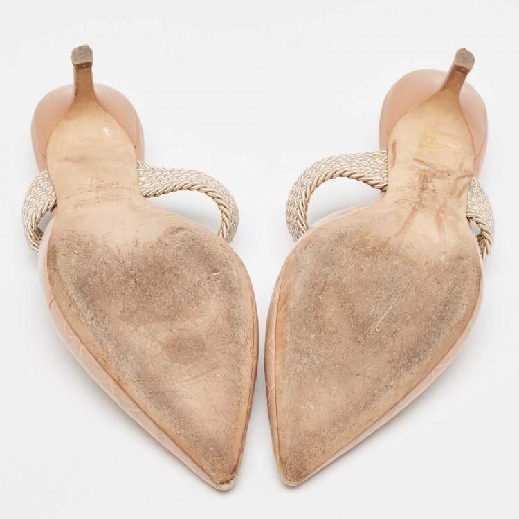 Pre Owned Malone Souliers Beige Croc Embossed Maisie Mules  Size 38