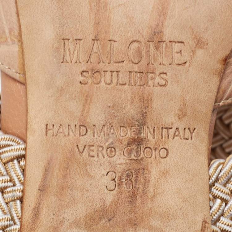 Pre Owned Malone Souliers Beige Croc Embossed Maisie Mules  Size 38