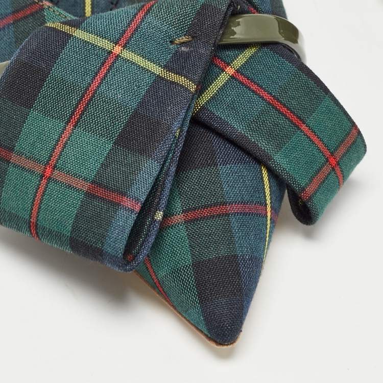 Pre Owned Malone Souliers Green Check Canvas Pointed Toe Mules Size 38.5