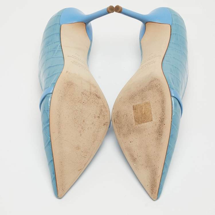 Pre Owned Malone Souliers Blue Croc Embossed Maureen Mules Size 40 