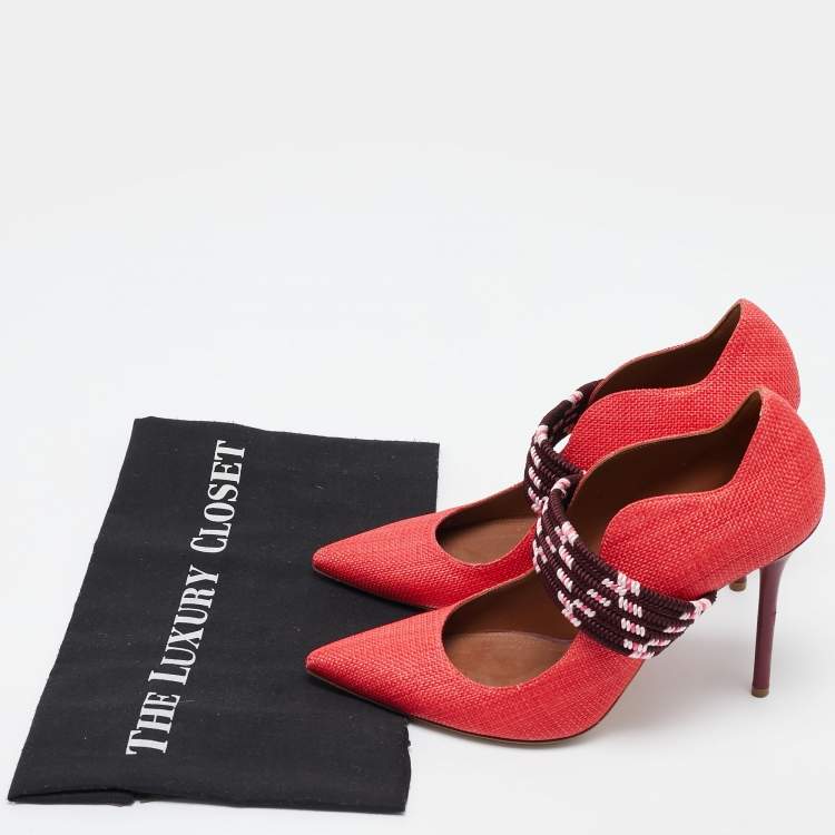 Pre Owned Malone Souliers Red Raffia Mannie Pumps Size 39.5
