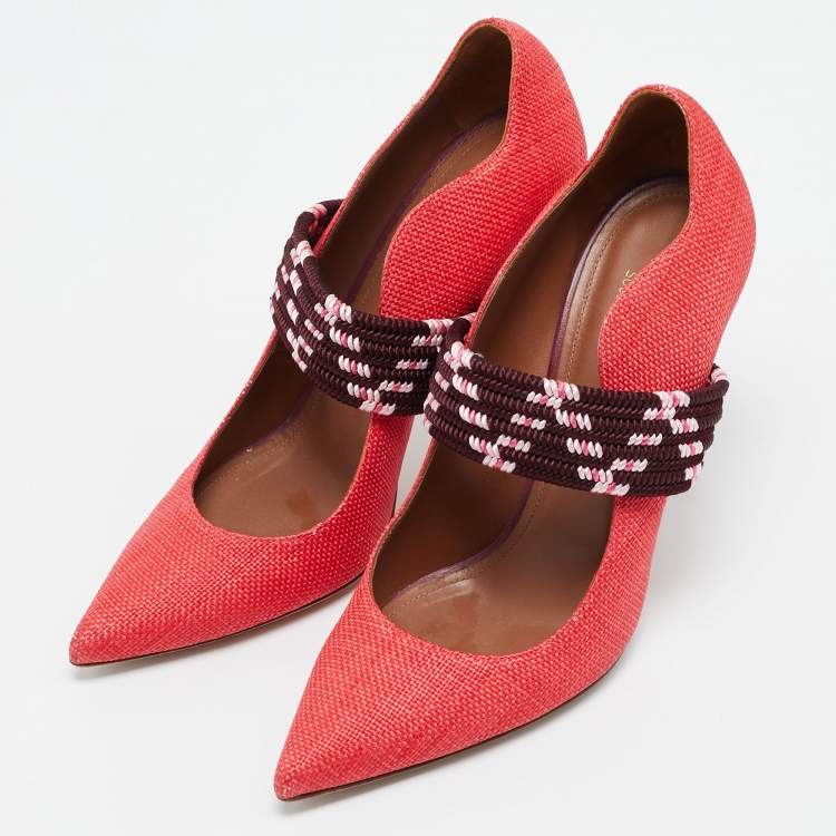 Pre Owned Malone Souliers Red Raffia Mannie Pumps Size 39.5