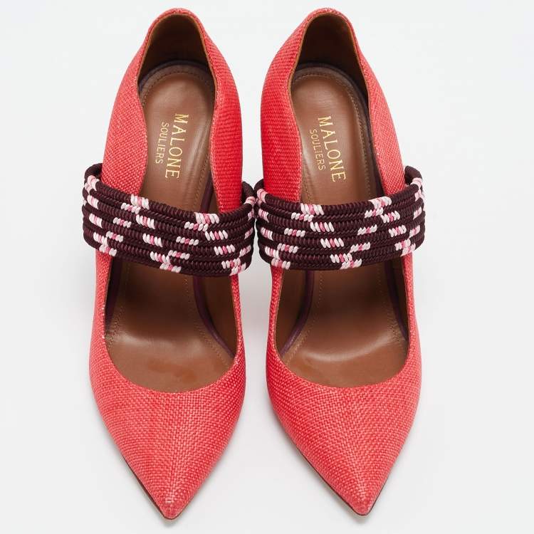 Pre Owned Malone Souliers Red Raffia Mannie Pumps Size 39.5