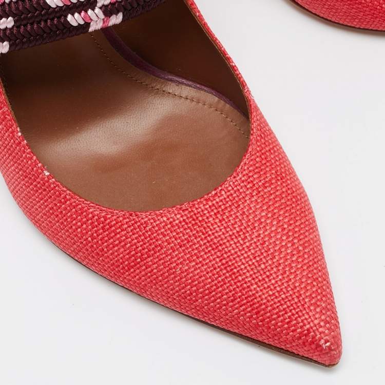 Pre Owned Malone Souliers Red Raffia Mannie Pumps Size 39.5