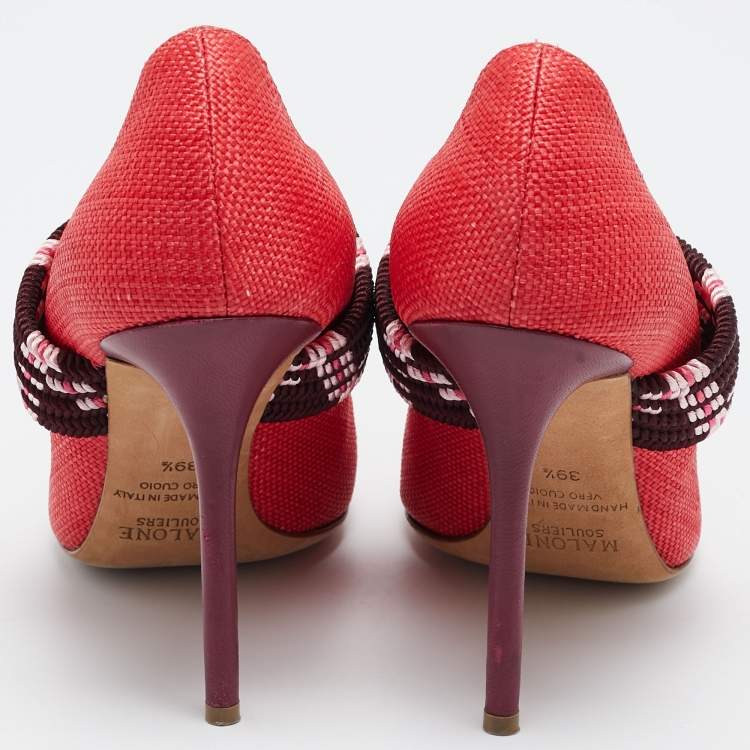 Pre Owned Malone Souliers Red Raffia Mannie Pumps Size 39.5