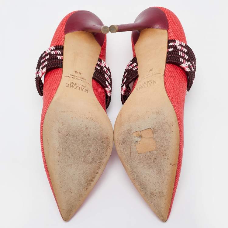 Pre Owned Malone Souliers Red Raffia Mannie Pumps Size 39.5