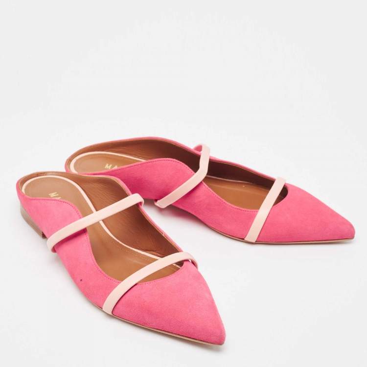Pre Owned Malone Souliers Pink Suede and Leather Maureen Flat Mules Size 39