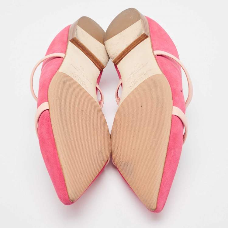 Pre Owned Malone Souliers Pink Suede and Leather Maureen Flat Mules Size 39
