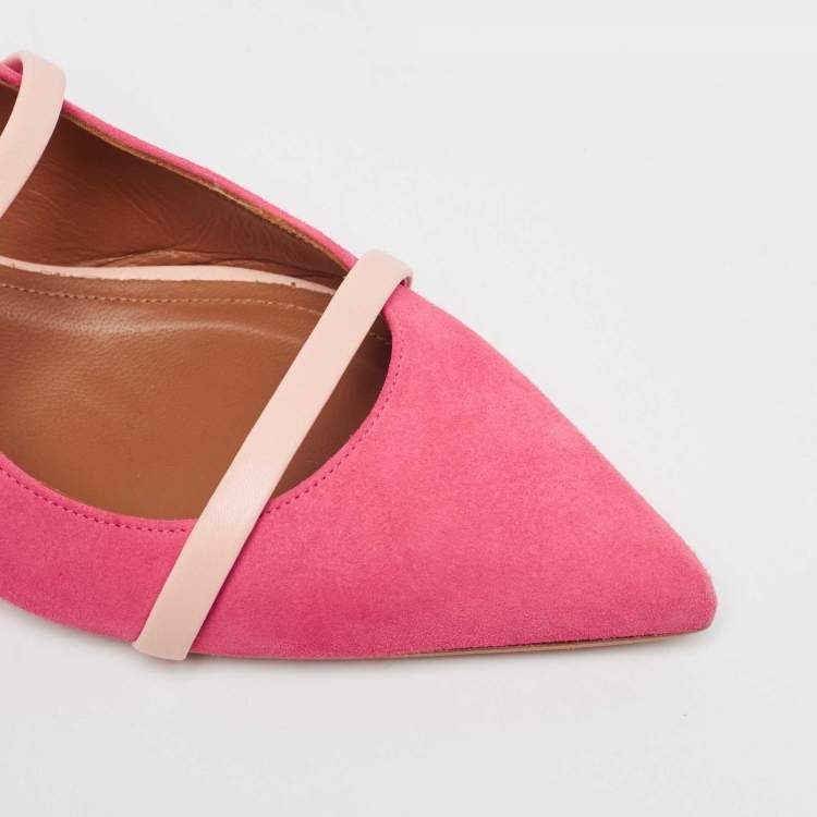 Pre Owned Malone Souliers Pink Suede and Leather Maureen Flat Mules Size 39