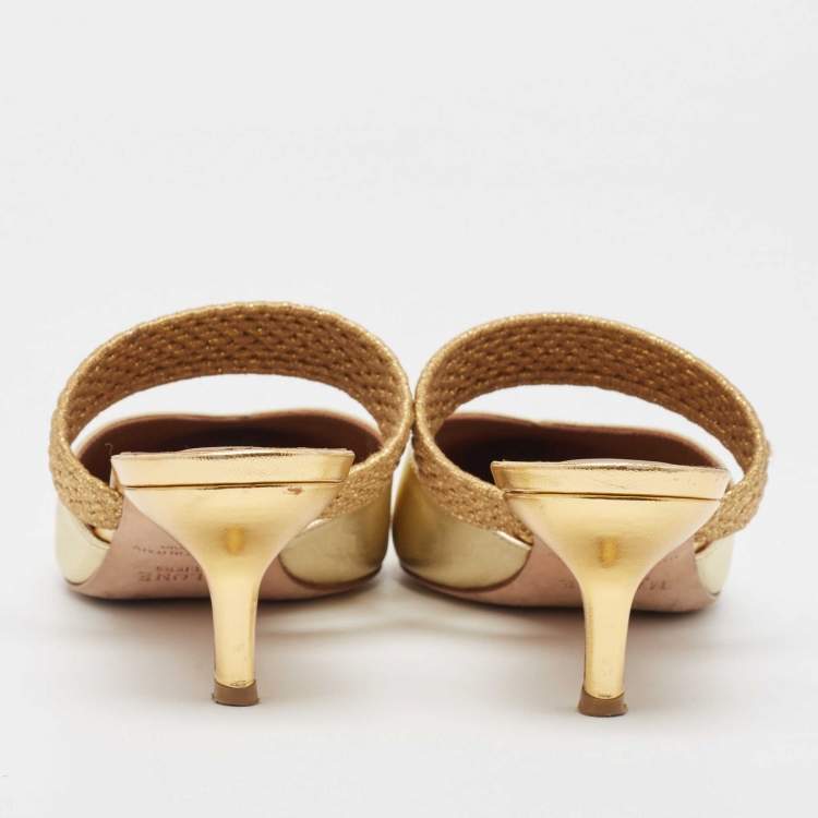 Pre Owned Malone Souliers Gold Leather Maisie Mules Size 38.5