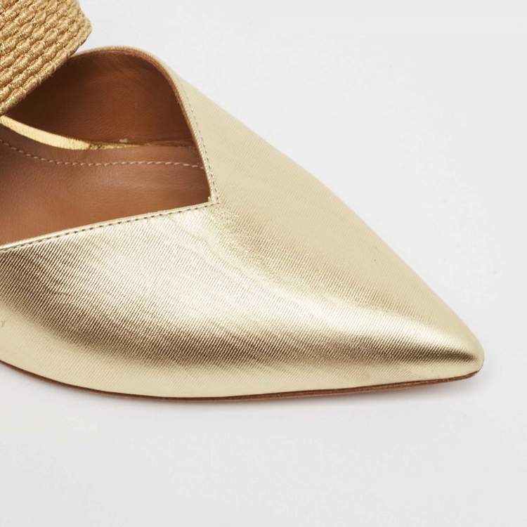 Pre Owned Malone Souliers Gold Leather Maisie Mules Size 38.5